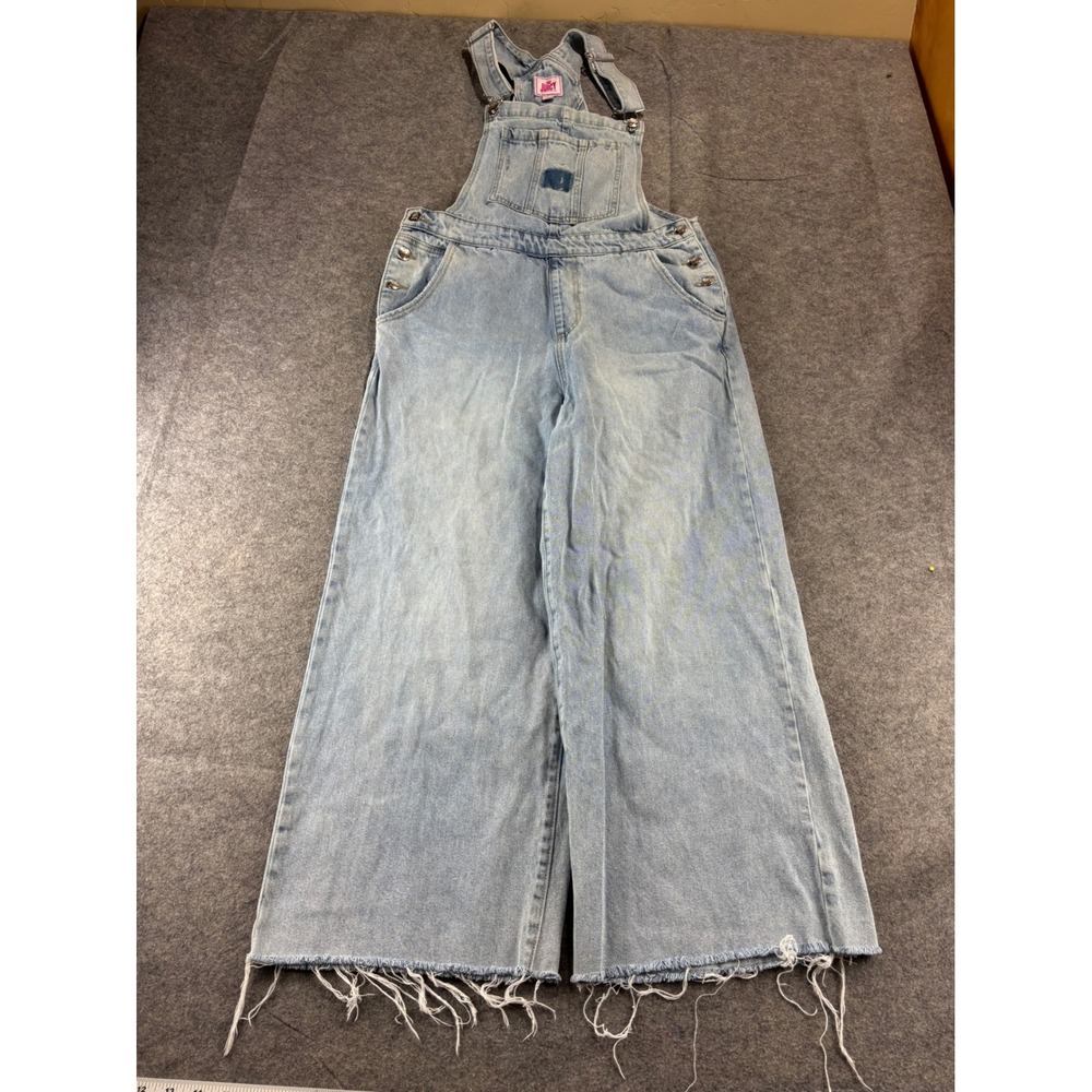 Juicy by Juicy Couture Denim Overalls Light Wash Wide Leg Frayed Hem Medium